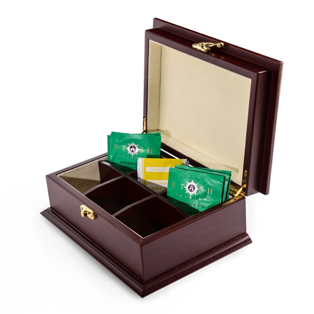 Hot Sale Chest Compartments Tea Bag Packing Organizer Storage Wooden Gift Tea Box