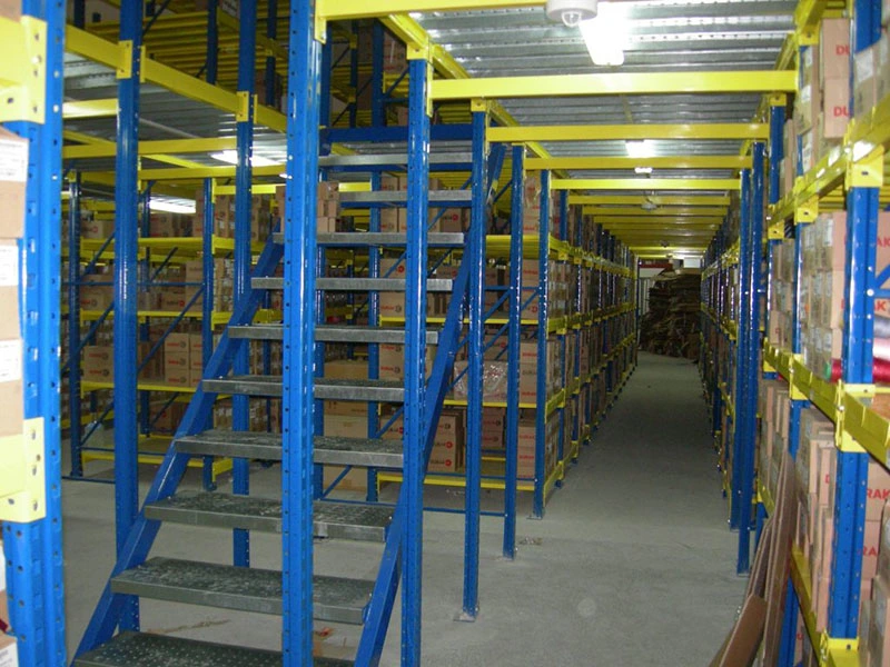 Steel Platform Raised Mezzanine Metal Steel Racks Multi-Tier Bolted Shelving with Staircase & Handrail Bracing for Industrial Warehouse Storage Racks