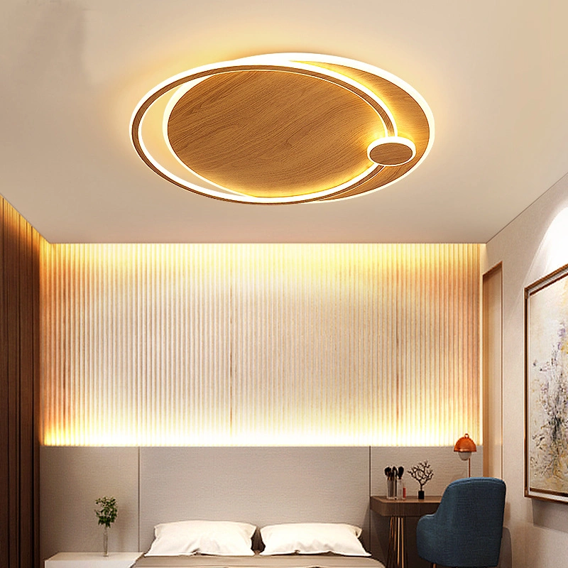 Nordic Simple Creative Wood Grain Schlafzimmer Licht Moderne warme LED Deckenleuchte In Kunstform