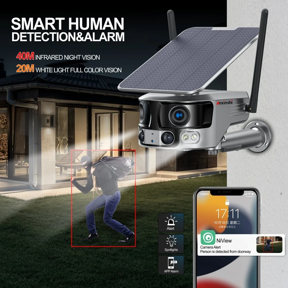 Rastreamento de humanos Multi-Image 180 Grau com um amplo panorama Fisheye 4G WiFi bateria solar à câmara de rede