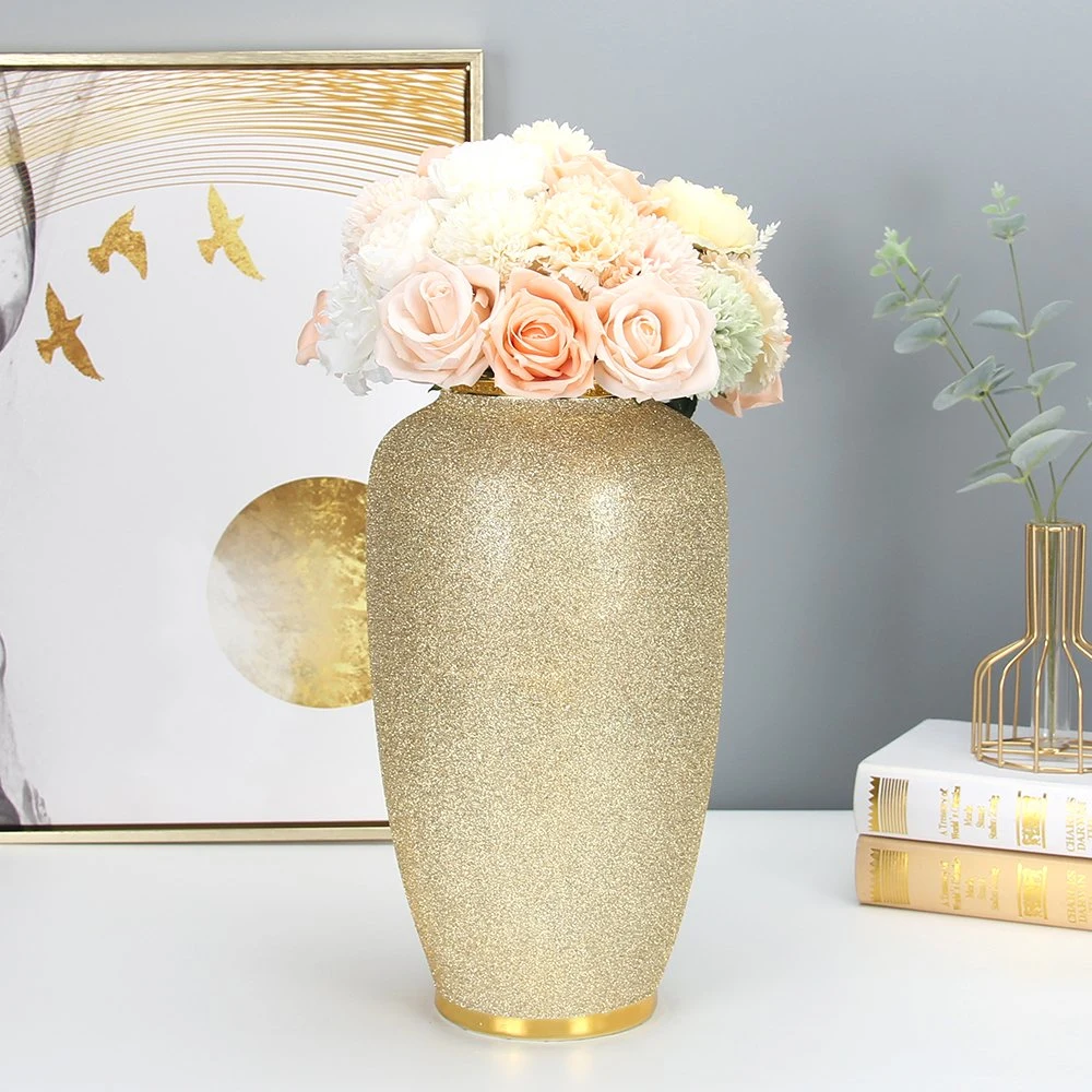 V098 Startseite Dekor Luxus Gold Vase Keramik Hochzeit Herzstück Vase Porzellan Frosted Flower Vase für Hotel