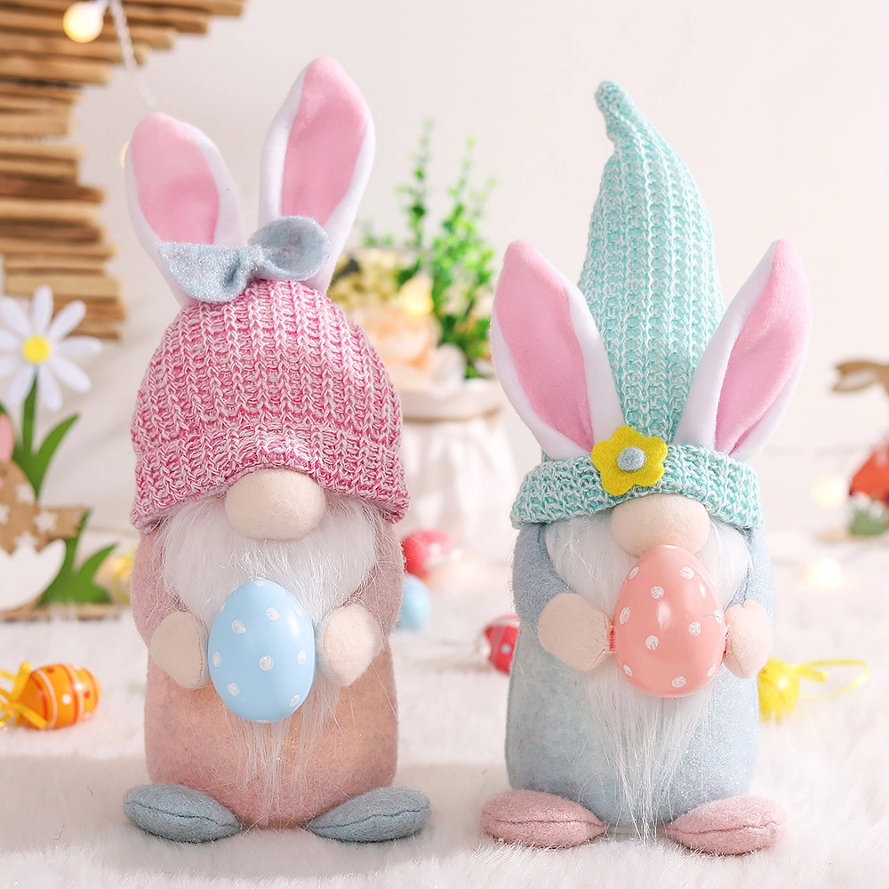 Easter Handmade Decorations with Glowing Lights Faceless Old Man Doll Rabbit Ears Easter Gnome Dolls