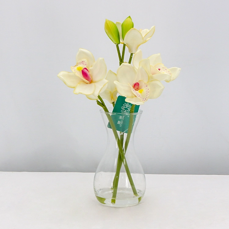 Popular Real Touch Pink PU Artificial Lily Flower with Transparent Glue Glass Vase