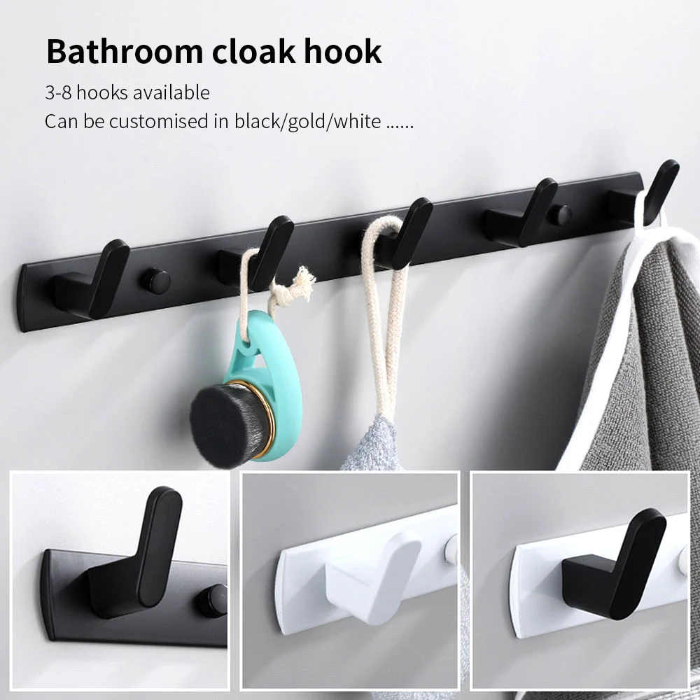 Row Hook Kitchen Bathroom Closet Nail-Free Wall Hook Black Hooks Metal Hook9102