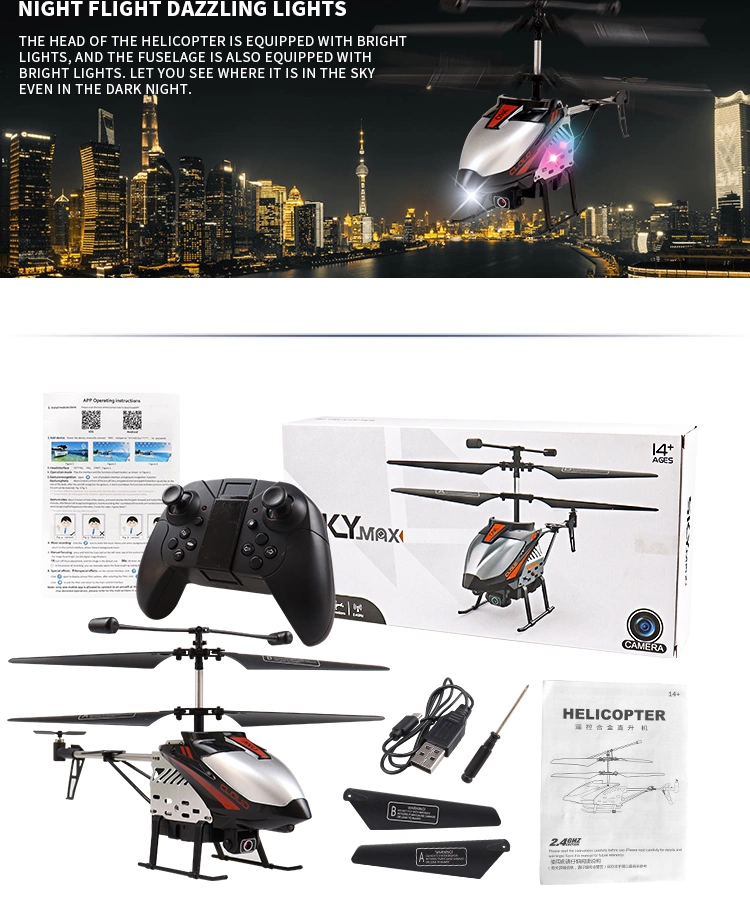 2.4G 4 Channels Remote Control Metal Drone Flying Helicopter Aircraft Toy RC Helicopter with Camera WiFi for Adult Kids