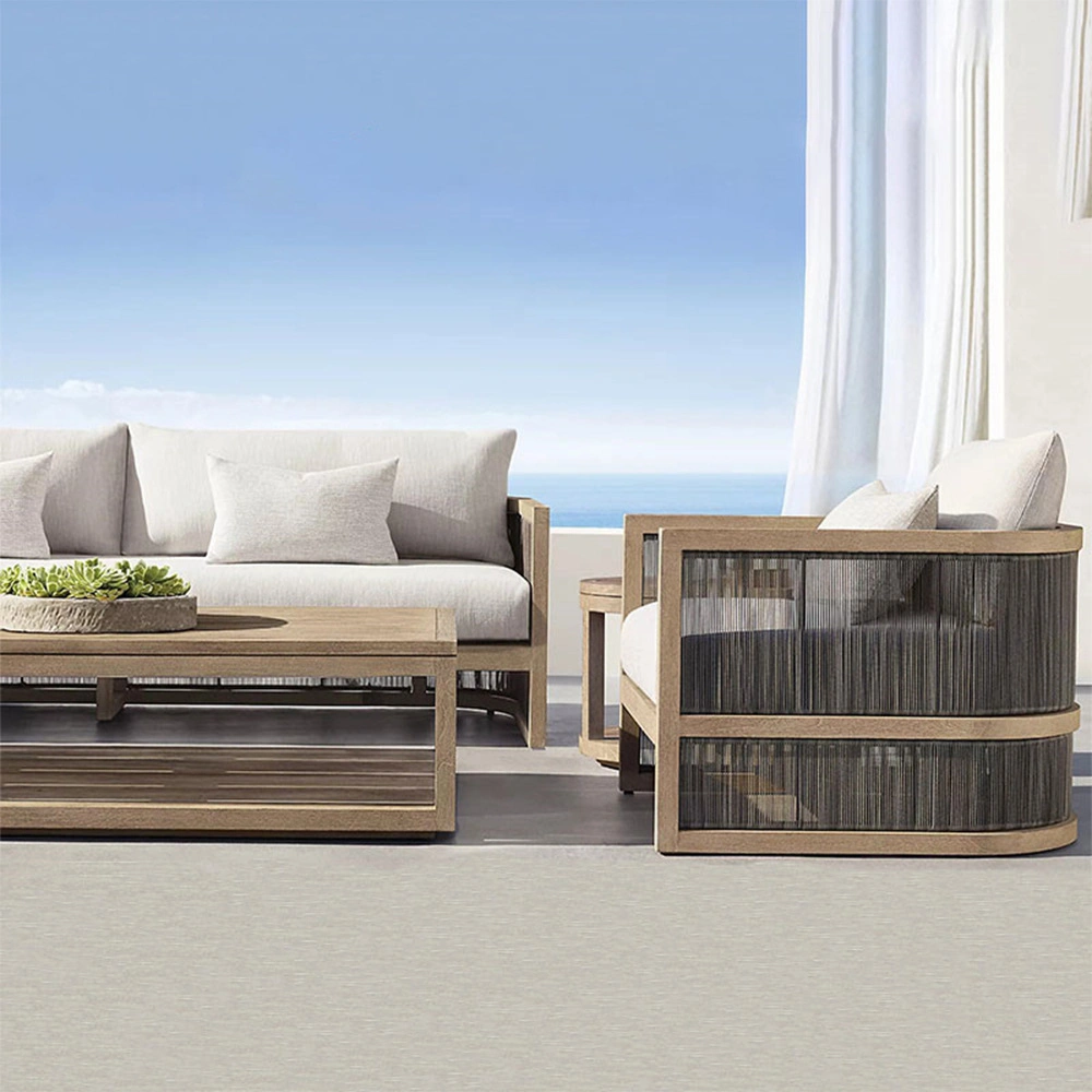 Un design moderne PE le tissage à ossature de bois de corde en rotin canapé canapé ensemble canapé de jardin en plein air