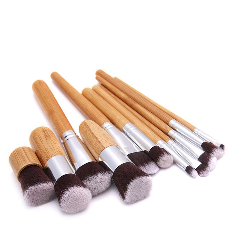 New Coming 11PCS Synthetic Hair Private Label Big Foundation Brown Color Makeup Eyebrushes