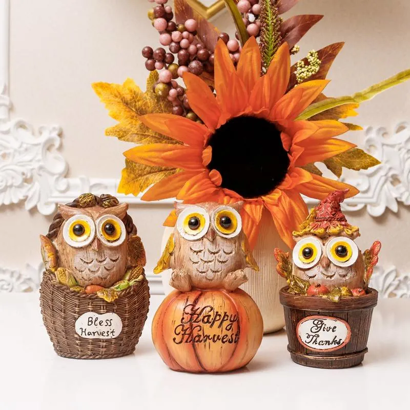 3PCS 26cm Owl Harvest automne Table décor Figurines de Thanksgiving