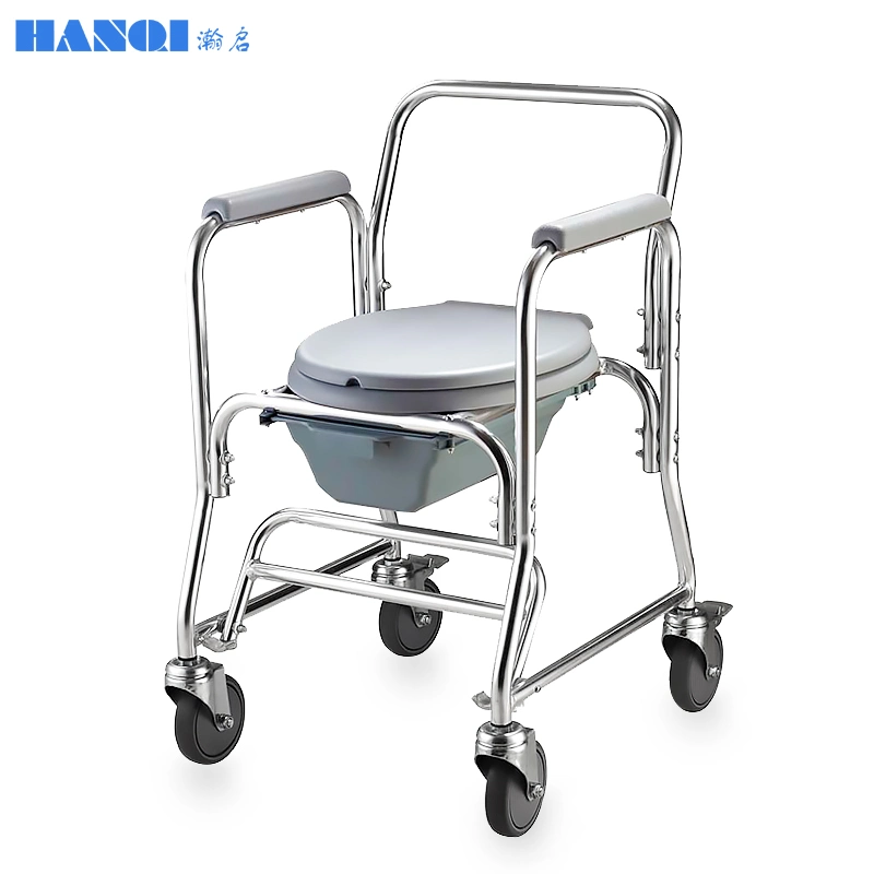 Venta caliente cómoda silla de ruedas con WC Baño ajustable cómoda transferencia de la Presidencia de la enfermería del Hospital de ancianos y discapacitados