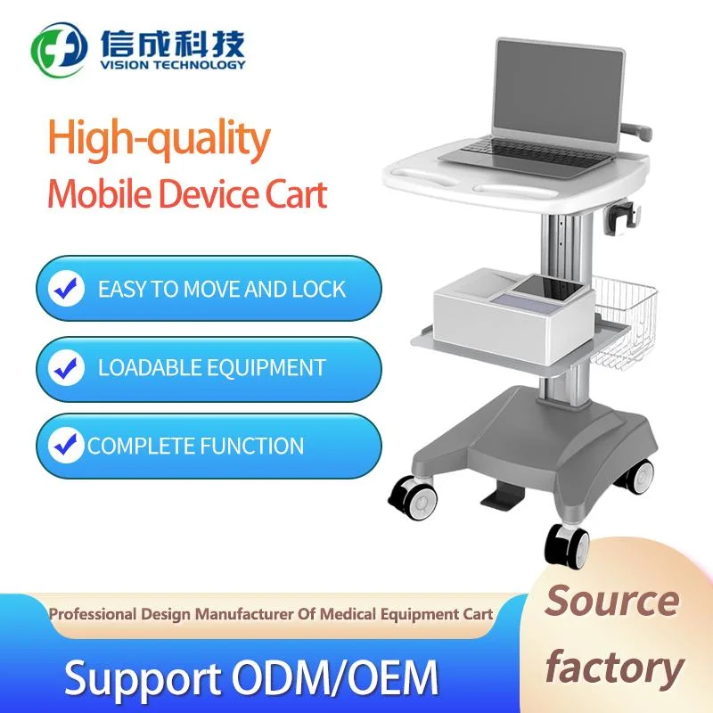 Mobile ABS Plastic Laptop Cart Height Adjustable Computer Trolley for Hospital Use