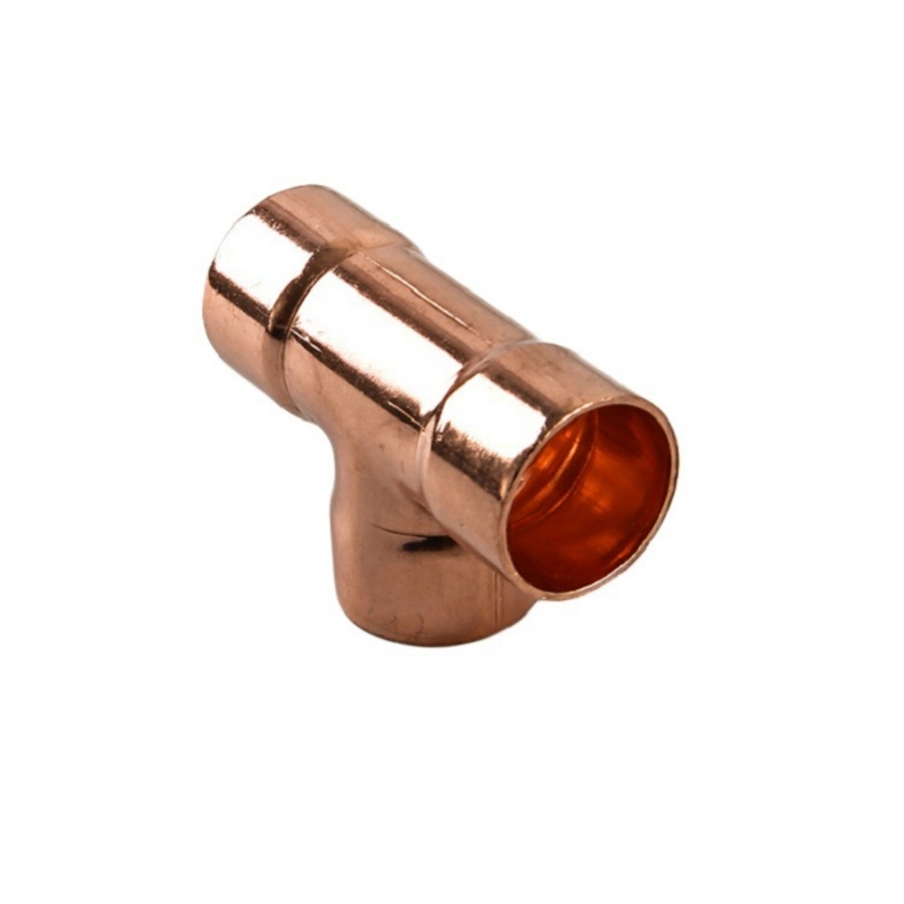 Red Copper Reducing Pipe Fittings Tee Copper Pipe Welding Tee Joint