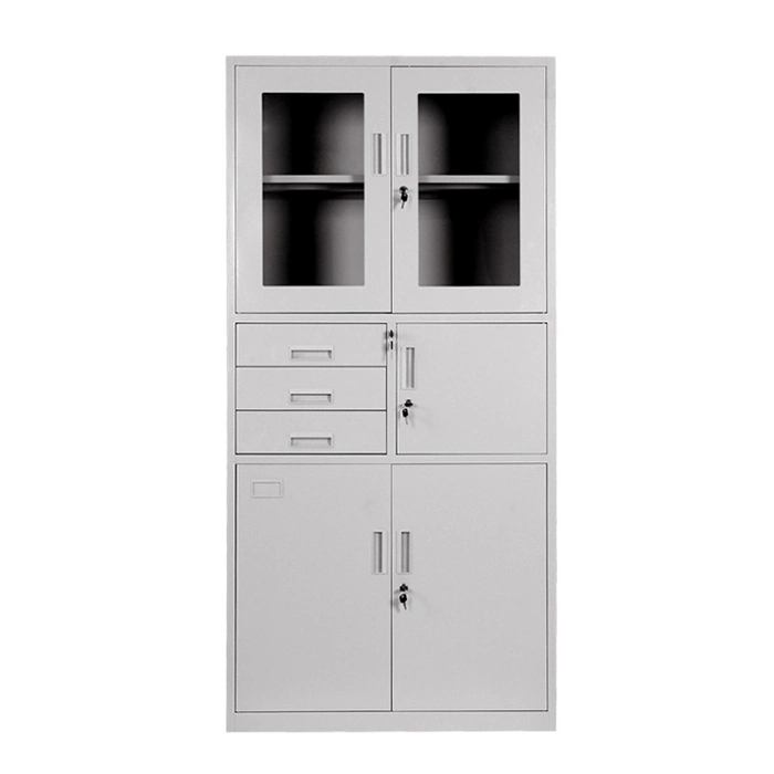 Chinese Modern Movable 3 Drawer Metal File Cabinet with Glass Door