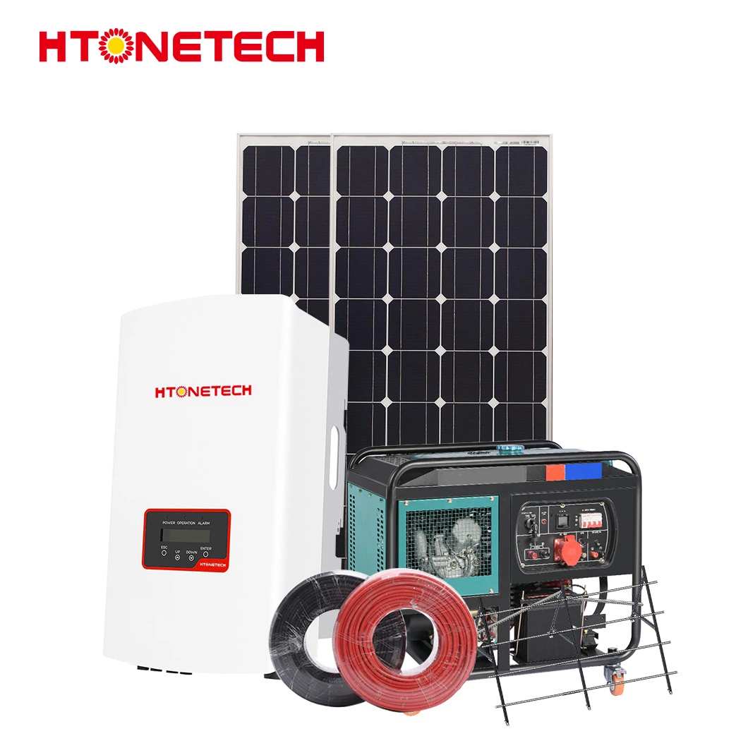 Htonetech Monocrystalline 48 Volt Solar Panel Solar Hybrid Inverter China 500 W Hybrid Solar Power System with Automatic Control Panel Diesel Generator