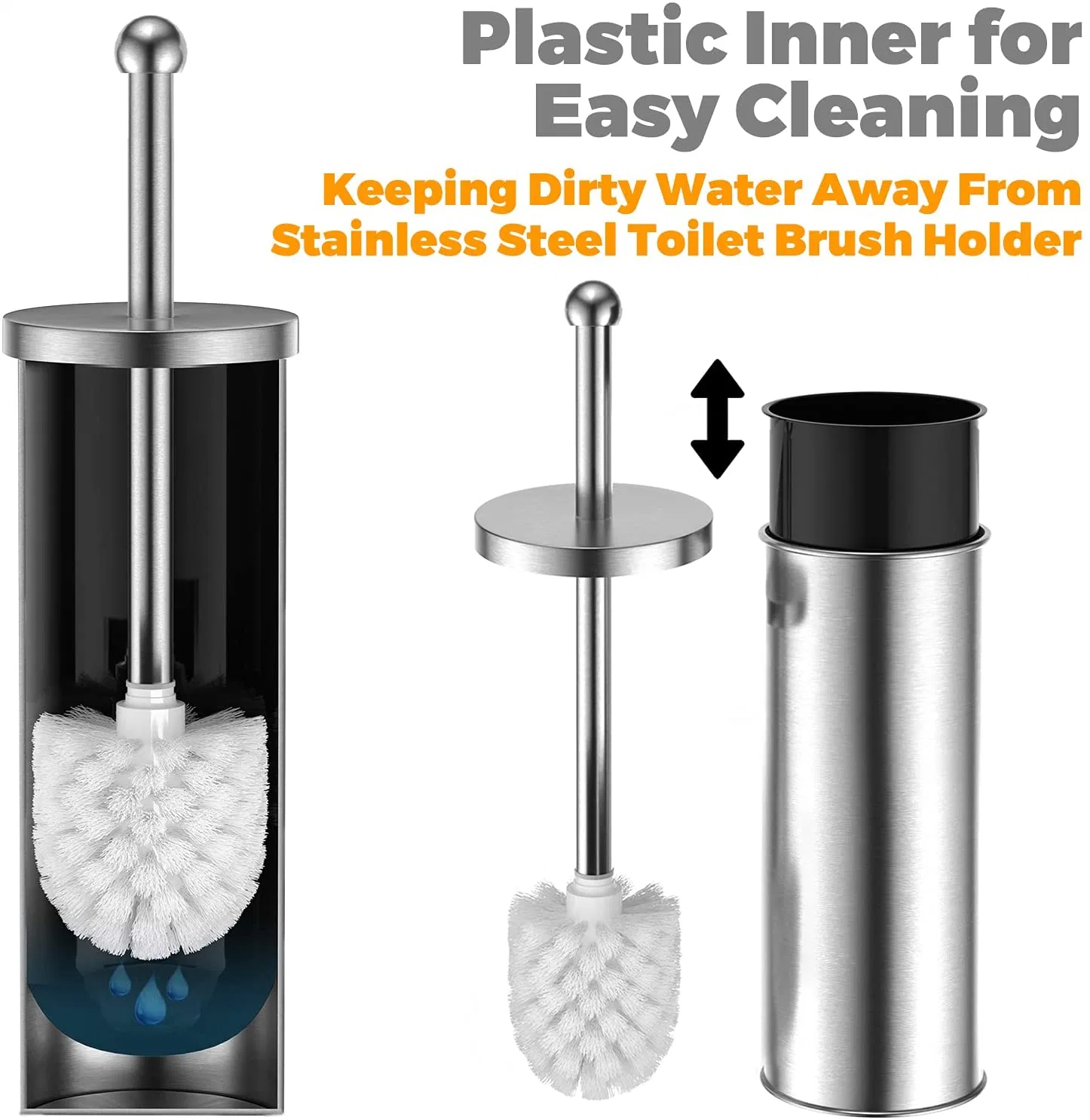 China Norye Factory 304 Stainless Steel Made Custom Bathroom Accessories Round Toilet Brush and Holder with Metal Handle