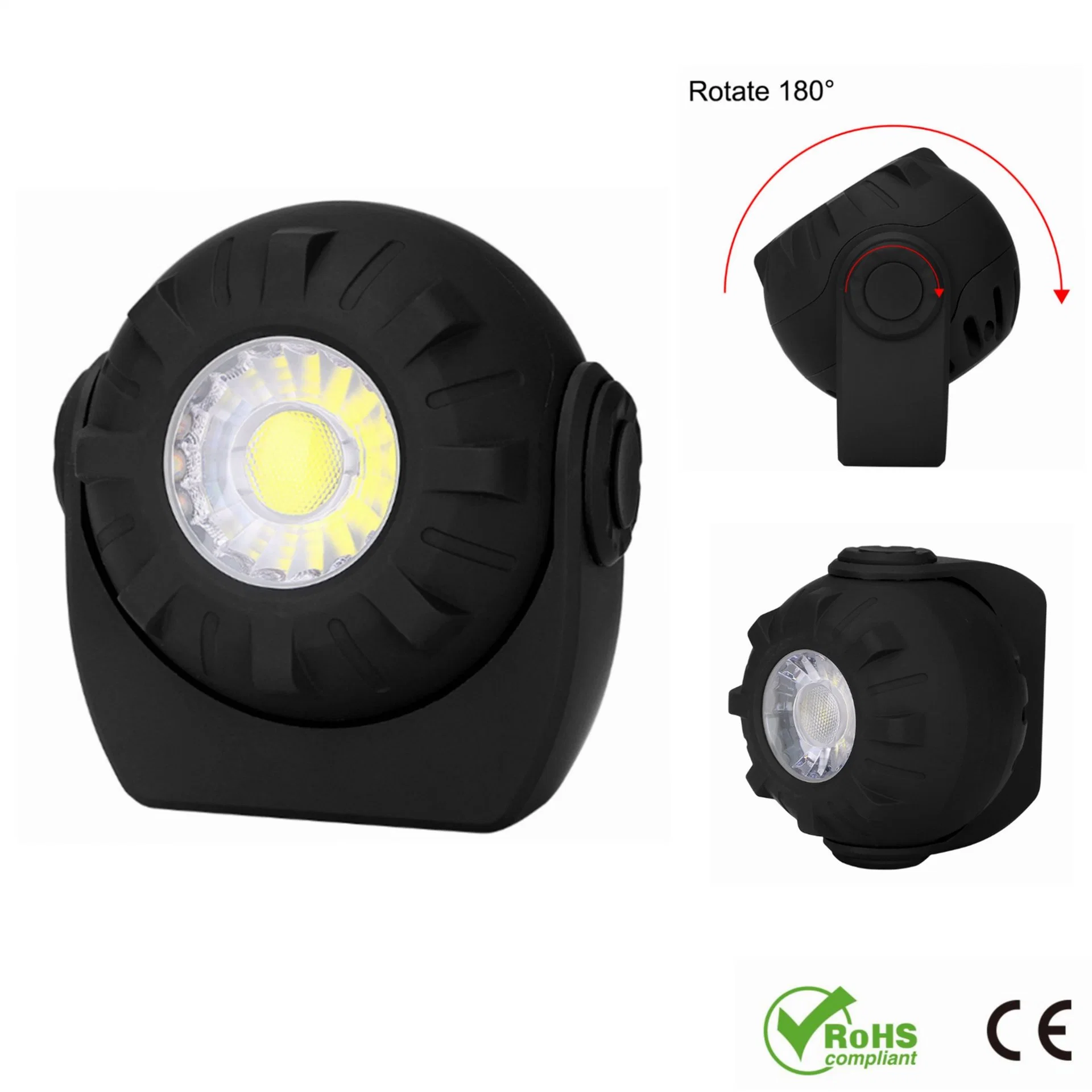 Réglable de 180 degrés 3W Lampe d'inspection Portable Rechargeable avec base magnétique Indicateur de batterie de secours d'éclairage LED Spot 3 Modes de phare de travail flash LED