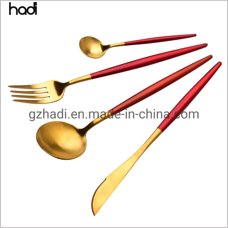 High quality/High cost performance  5 Star Silverware Buffet Utensil Catering Cutlery Tableware Coffee Handle Gold Head Spoons Forks Knives Stainless Steel Set for Sale