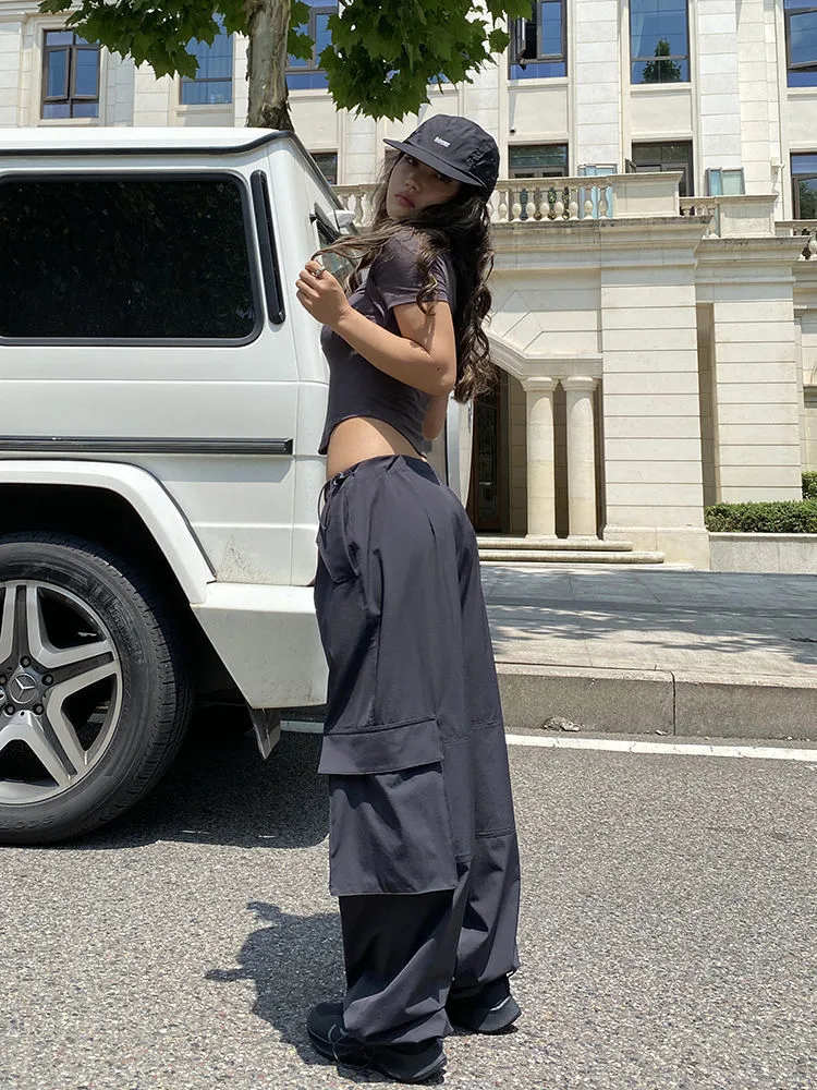 Street Wide-Leg Pants Drawstring Quick-Drying Retro Hot Girl Hip-Hop Bundle Feet Parachute Pants Loose Overalls