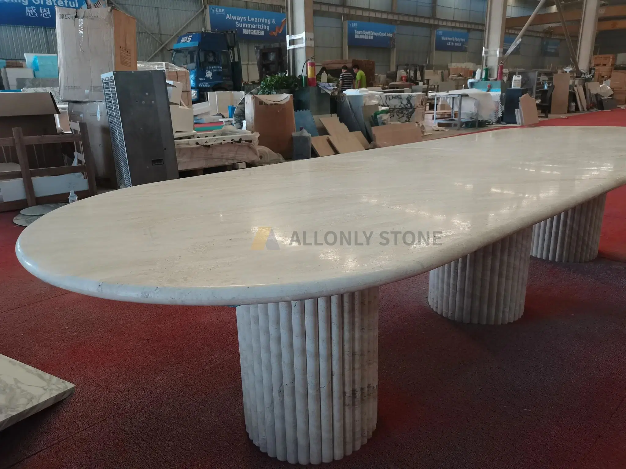 Hotel Office Room Travertine Big Long Table Oval Dining Table Meeting Conference Table