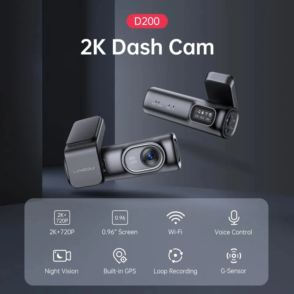 2K+1080P Dual Lens Dash Cam 0.96 Inch Display Built-in GPS with Adas Recording DVR Recorder Dash Camera D200