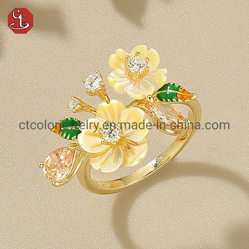 Fashion floating shell flower jewelry collection elegant gold flower zirconia earrings pendant jewelry set