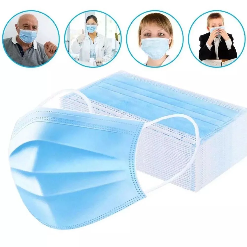Blue Earloop Pleated 3 Ply Disposable Flat Face Mask