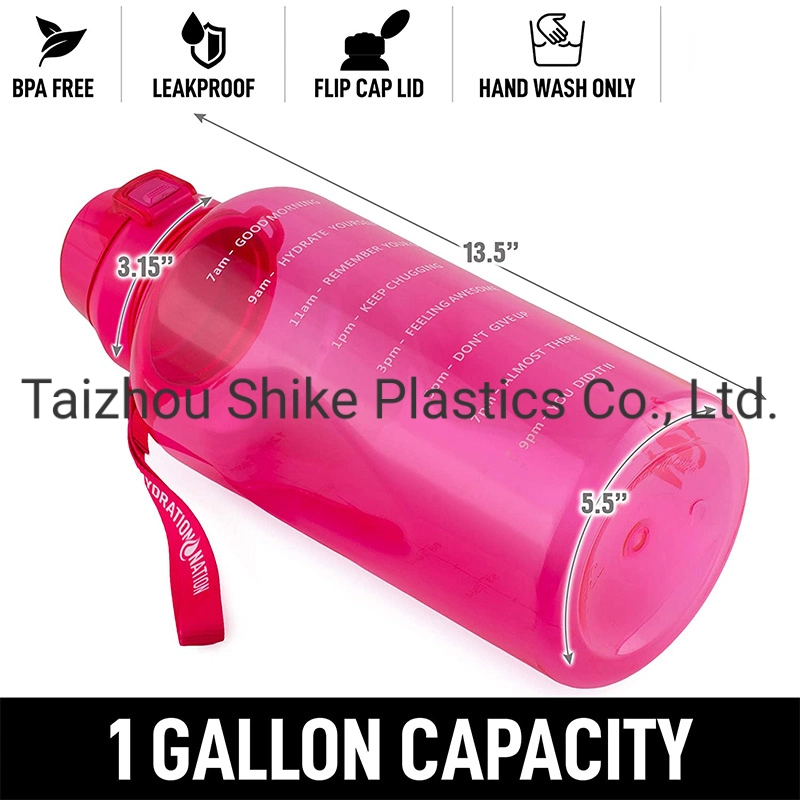 قنينة ماء غالون بالبلاستيك Tritan Plastic Sports Motivational Gallon سعة 128 أونصة سائلة خالية من مادة الBPA مع غطاء فتحة الفم العريض