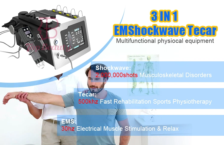 3 في 1 المعدات Extracoreal Shock Wave Therapy EMS Tecar تخفيف آلام المرقطي