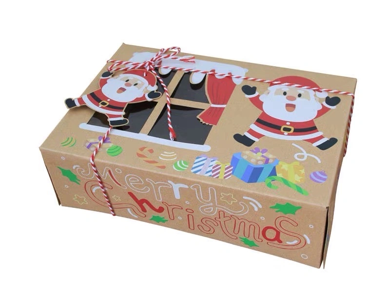 Caixa de papel personalizada Kraft de Natal com Clear Window Xmas Candy Sobremesa bolachas doces biscoitos caixas de oferta de papelão Cupcake caixas de papelão