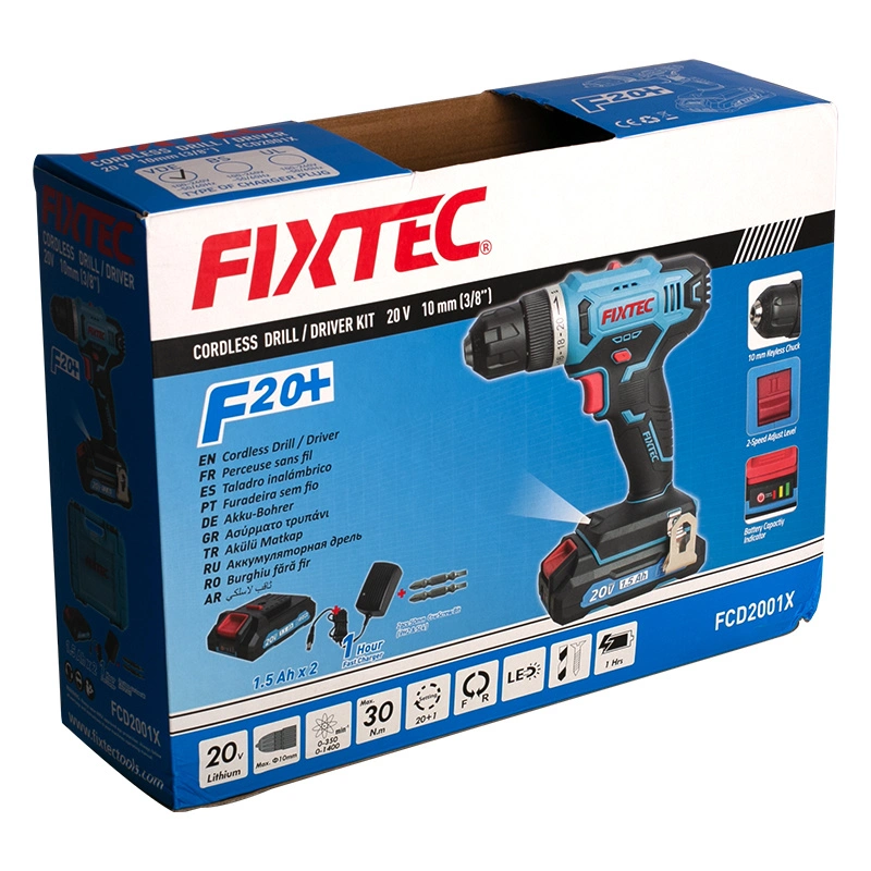 Fixtec 1X1500mAh Li-ion Battery 20V Cordless Drill with LED Working Light