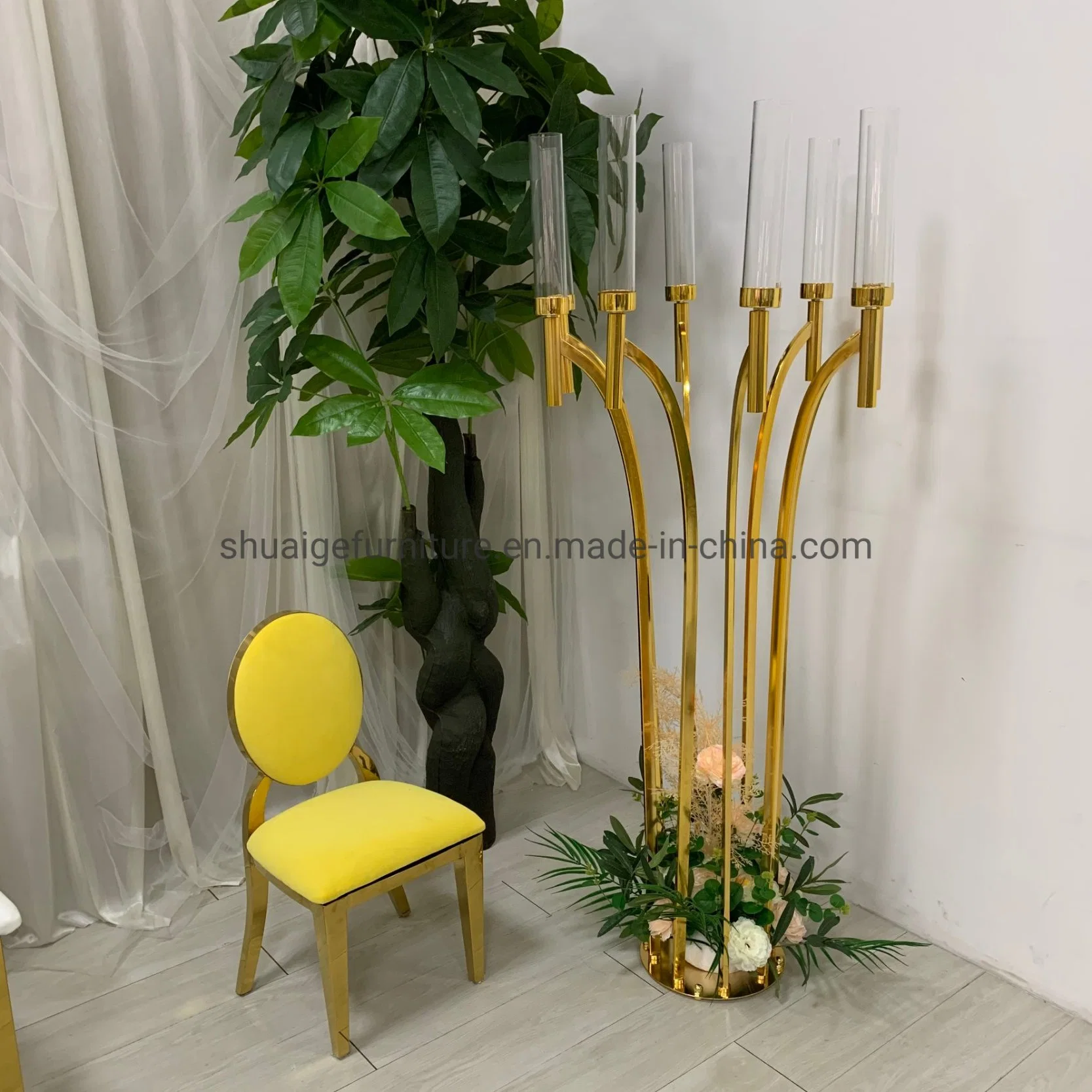 Hot Selling Glass Gold Metal Candle Holder for Table Use