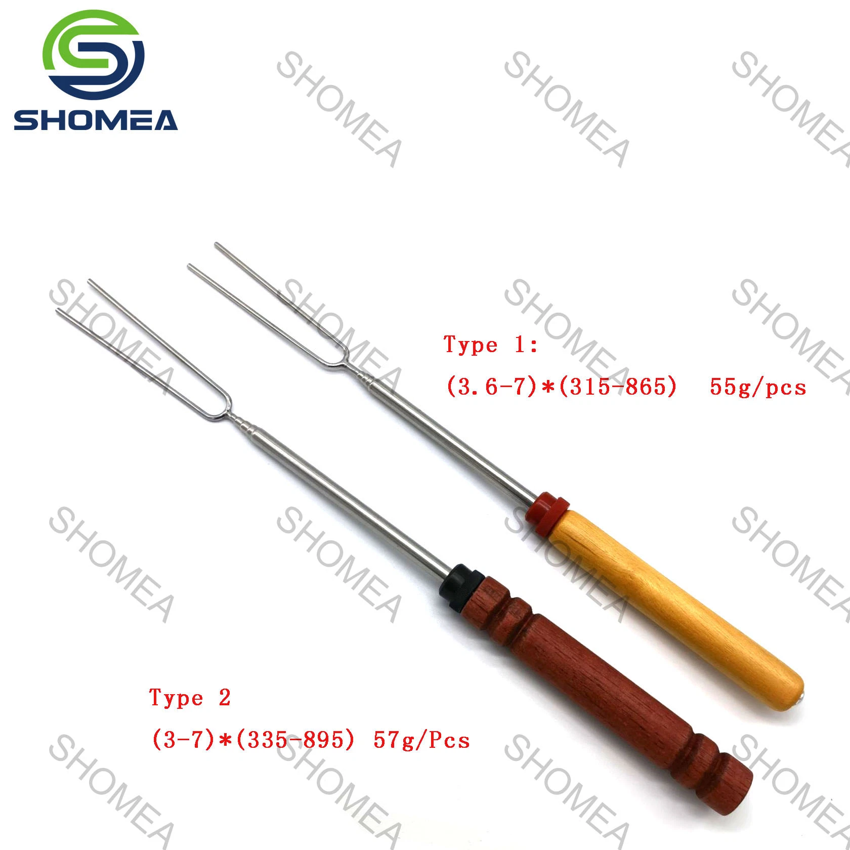 Shomea Customized Stainless Steel Telescopic Fork with Wooden Handle