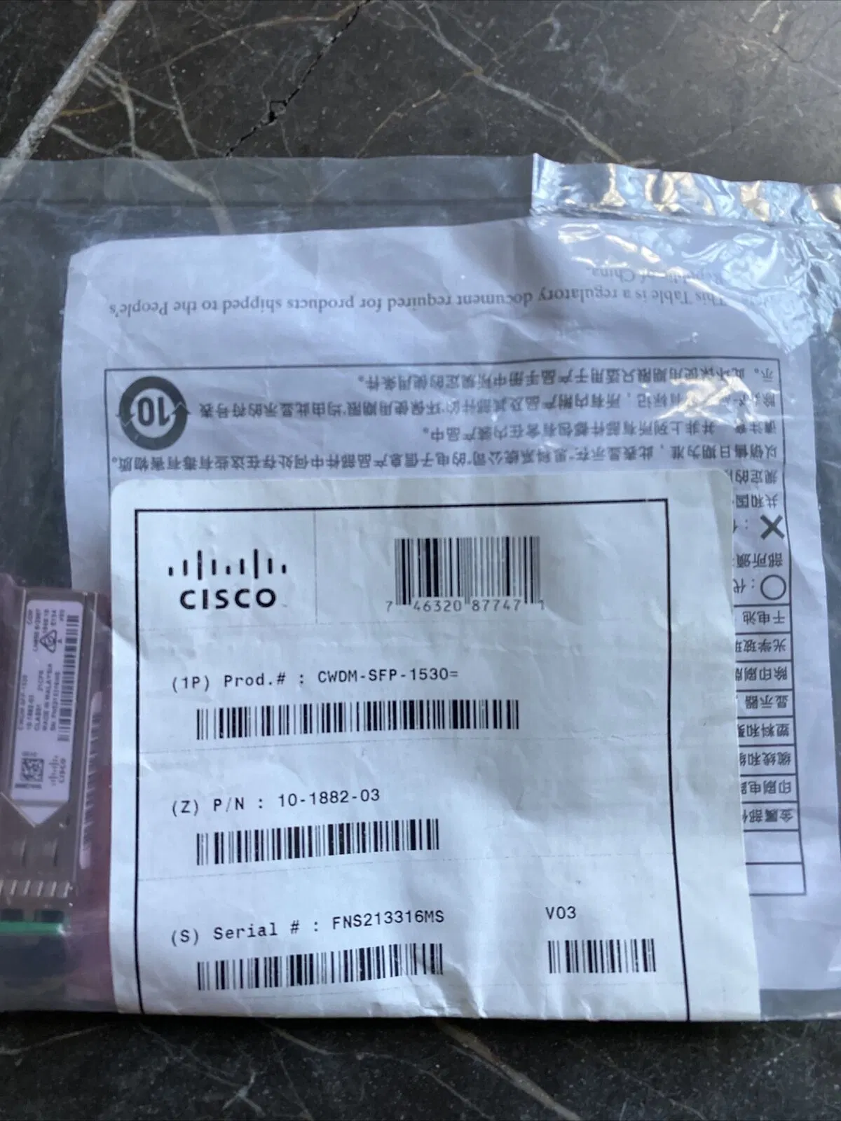 Cisco CWDM-SFP-1530 Módulo Original Original