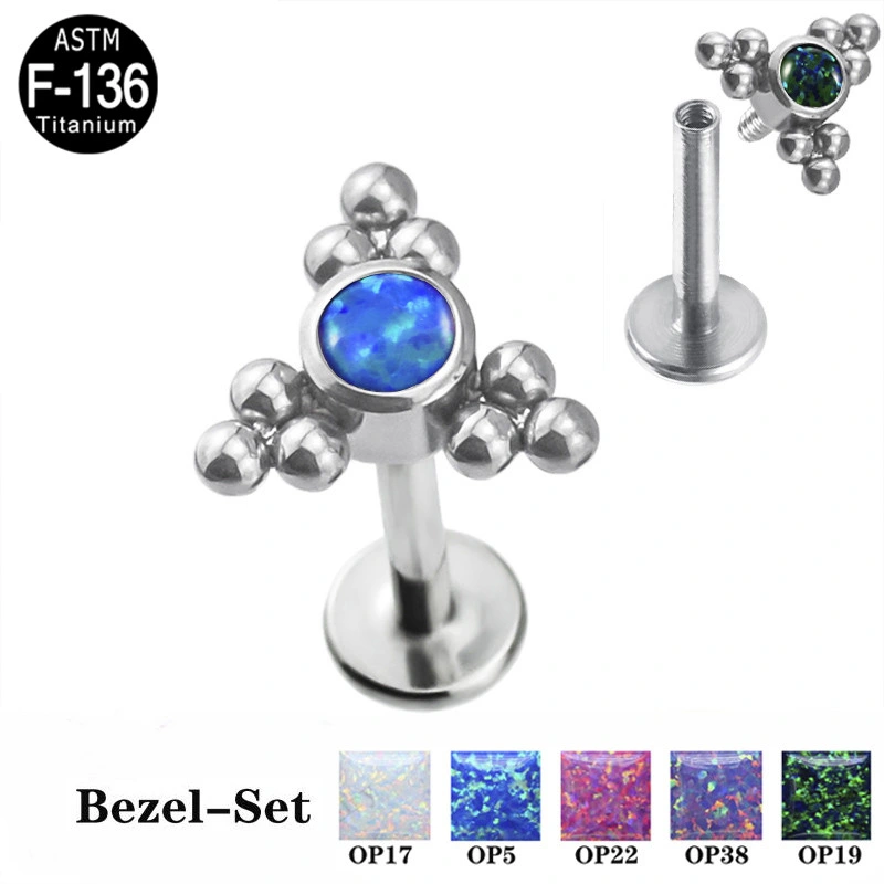 Gzn ASTM F136 Titan Innengewinde Lip Ring 3 Tri-Bead Cluster mit Lünette CZ Gem Top Körper Schmuck Labret