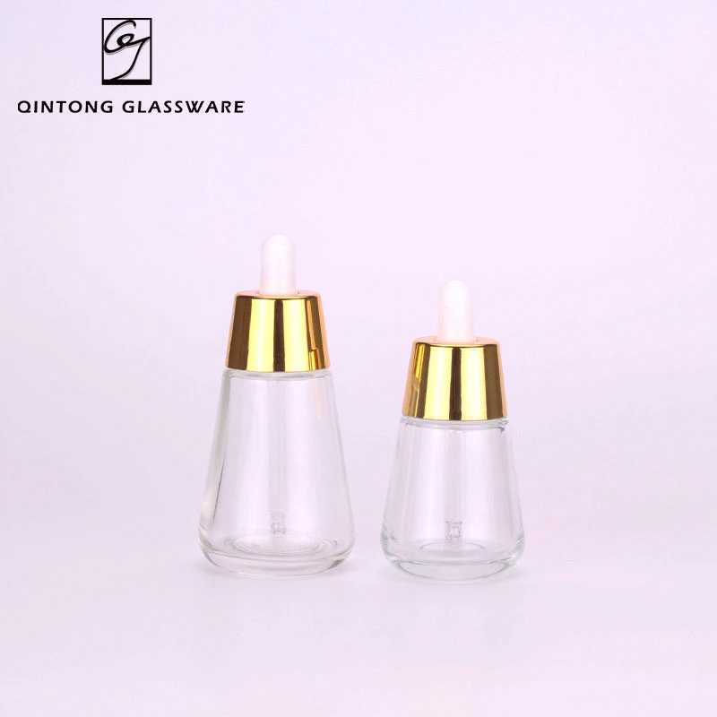 Customized New Design 50ml Transparent Fragrance Cosmetics Packaging Perfume Glass Essential Oil Bottle with Aluminum Dropper