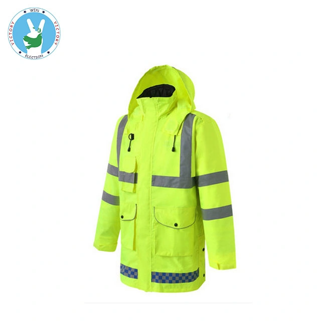 Custom Mens Hooded Winter Hi Vis Work Uniforms Reflective Outerwear Jacket Safety Wear