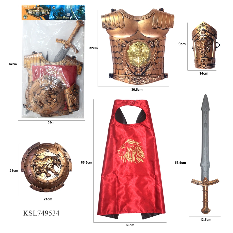 Hot Selling Copper-Colored War Battle Tools Set Toys Sword Shield Cloak Set Kids Roman Style Sword Weapon Toys Emulational Roman Sword