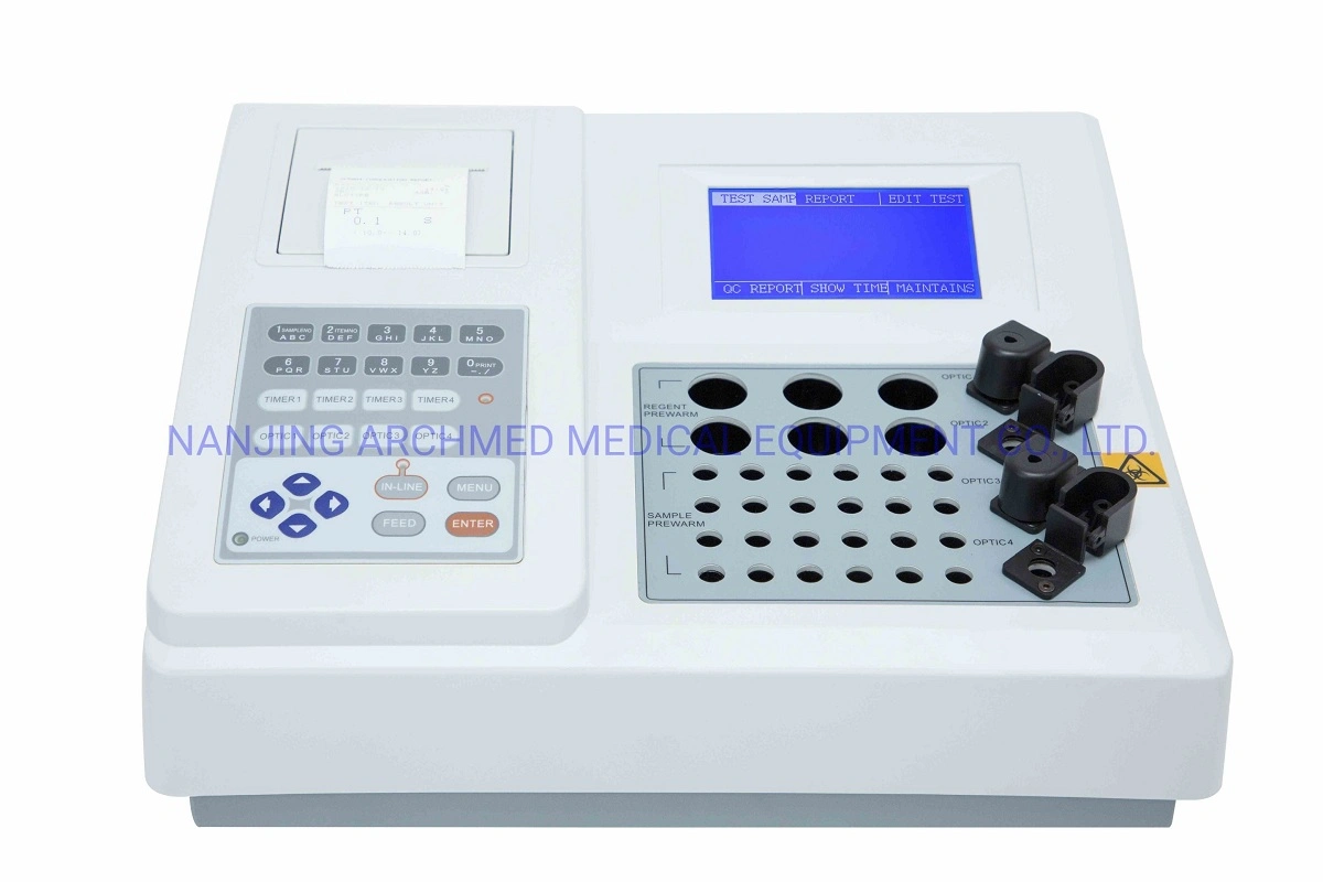 Equipamento de laboratório Poratable 1/2/4 canais de coagulação do sangue Analisador com visor LCD grande de dispositivos médicos