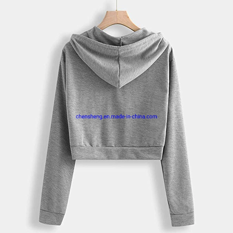 Custom Lady Fitness Cropped Hoodie Woman Zip up Fleece Hoody Jacket Ladies Long Sleeve Crop Top Zipper Hoodies