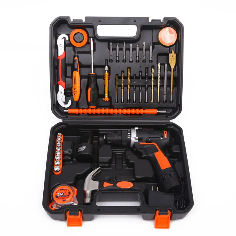 45PCS Manual Hardware Tool Set Woodworking Electric Toolbox Household Hammer Wrench Screwdriver Lithium Electric Drill Set Hardware Tool