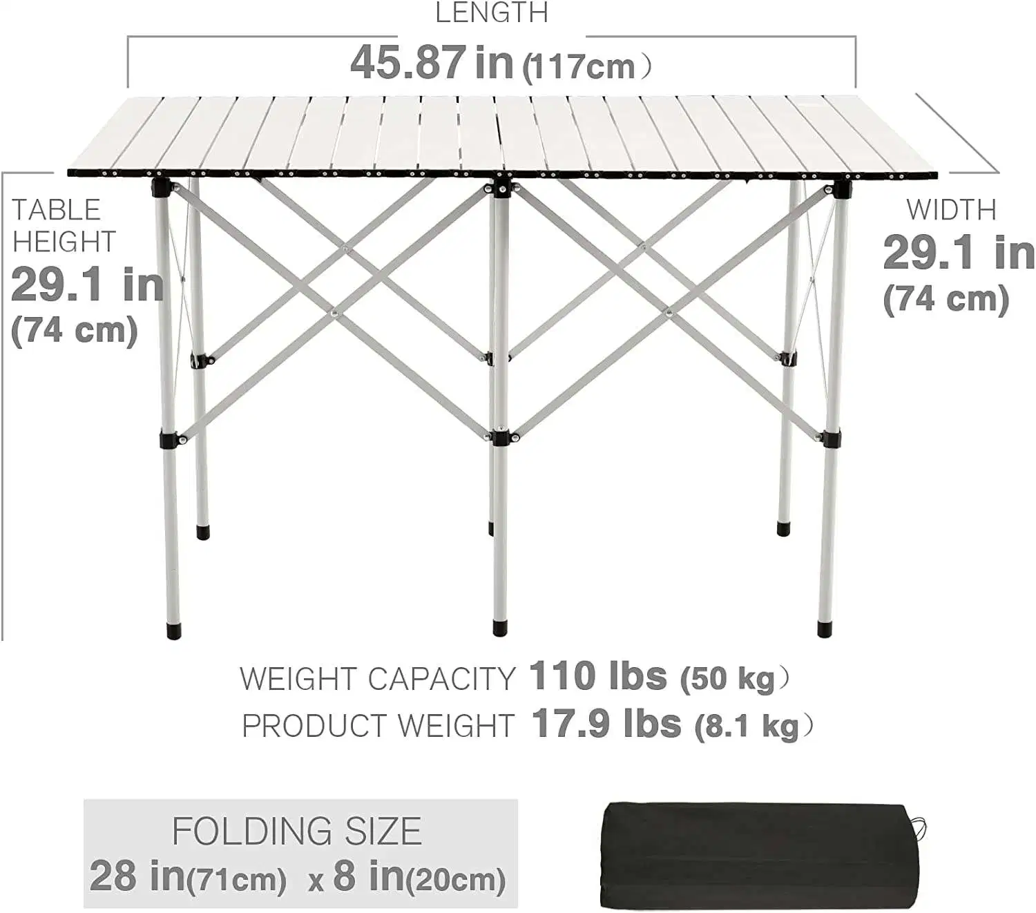 طاولة قابلة للطي من الألومنيوم طاولة مخيم صغيرة قابلة للطي للسفر، والتنزه، والحفلة، والشواء، والأماكن الخارجية، والأماكن المغلقة، 4-6 أشخاص