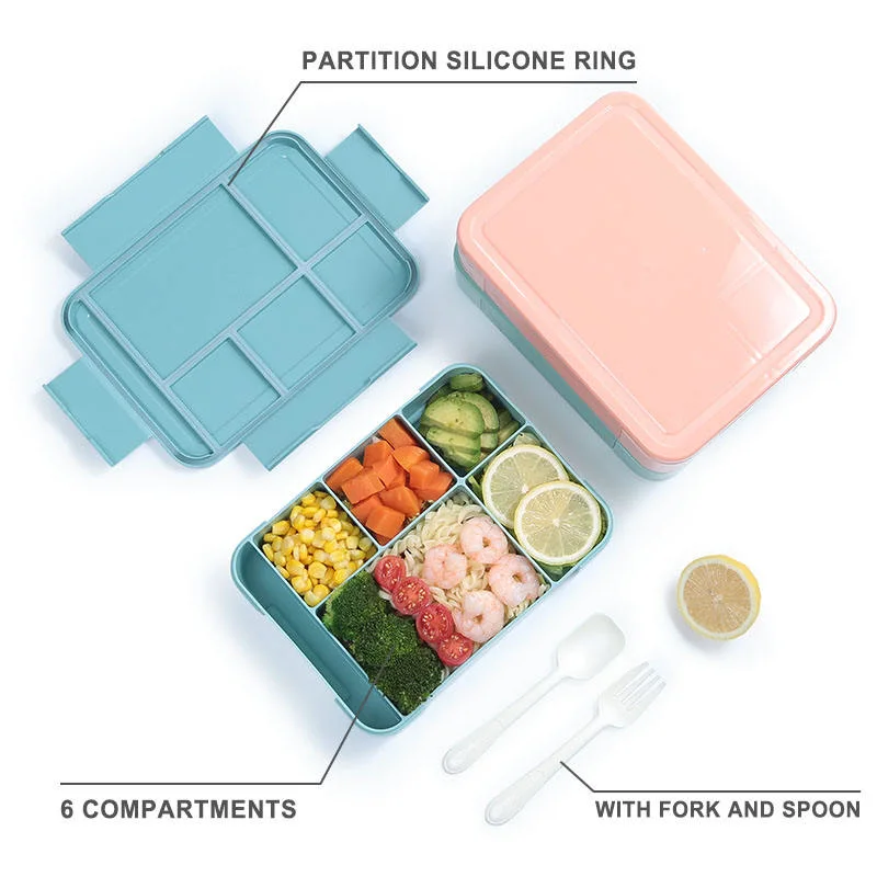 BPA Free Camping Travelplastic Bento Box Colorful con Cubertería de silicona Escuela de anillo