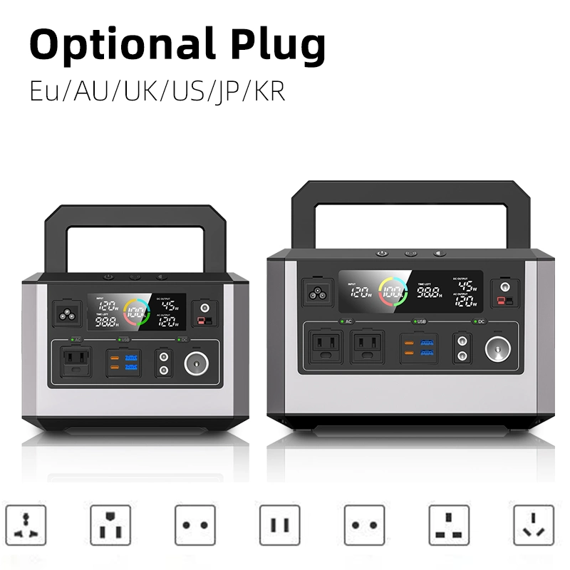 Potente carregador solar elétrico Camping bateria de iões de lítio USB sem fios Fonte de alimentação móvel portátil de 300 W e 600 W com saída CC CA para Portáteis VANT