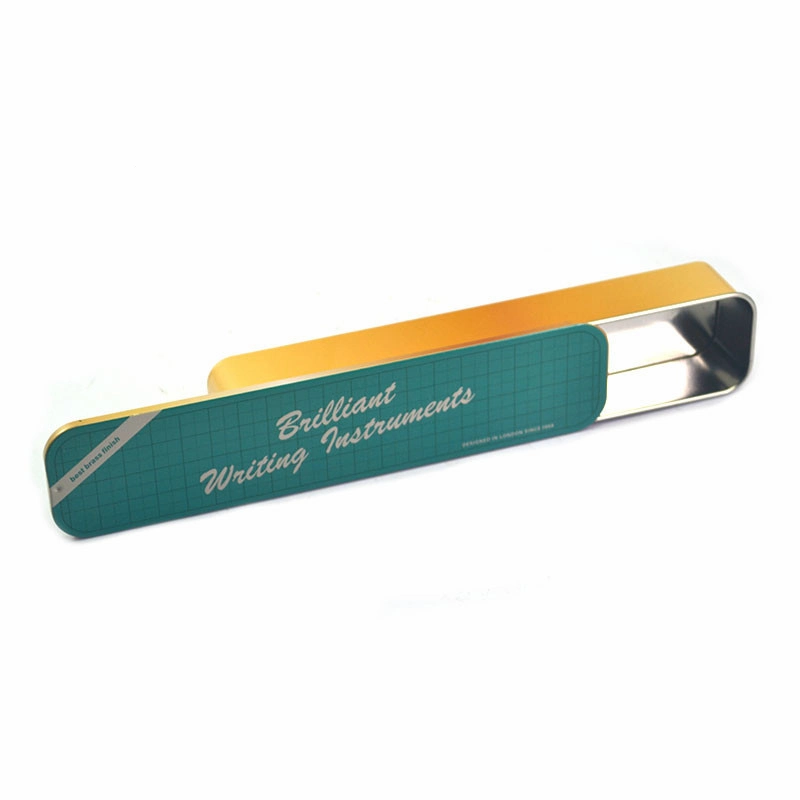 Custom Printed Rectangular Sliding Lid Pen Holder Metal Tin Pencil Case Box