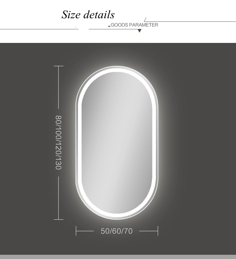 Ovo Oval casa prateados contínuo sem caixilho LED decorativas de parede espelho inteligente