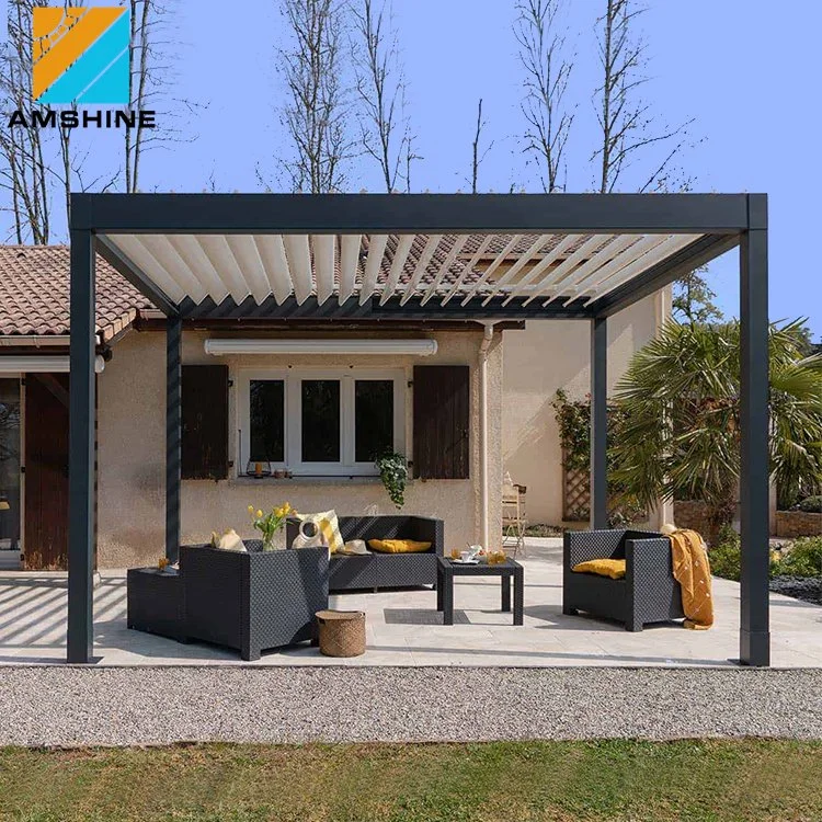 European Outdoor Sun Shade Waterproof Patio Roof Remote Control Gazebo Electric Aluminum Louver Pergola for Leisure