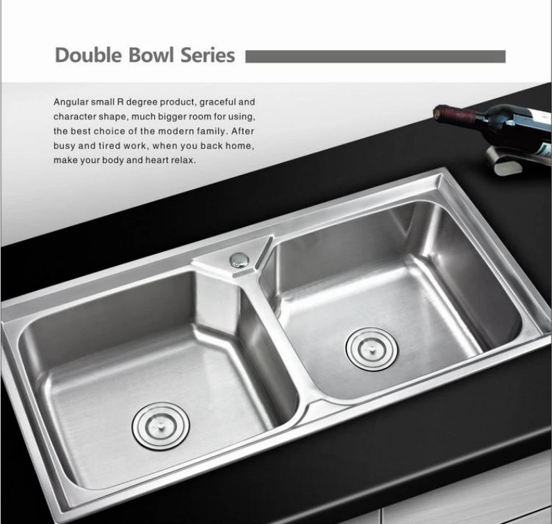 Stainless Kitchen Sink Small Angle Double Bowl with Drain Wda12050-G Iran Model