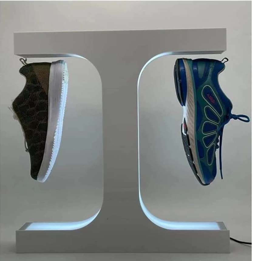 Factory Customize Wholesale APP Control The Colorful Light Magnetic Levitation Double Sports Shoes Sneaker Display Rack for Avertisement Exhibtion
