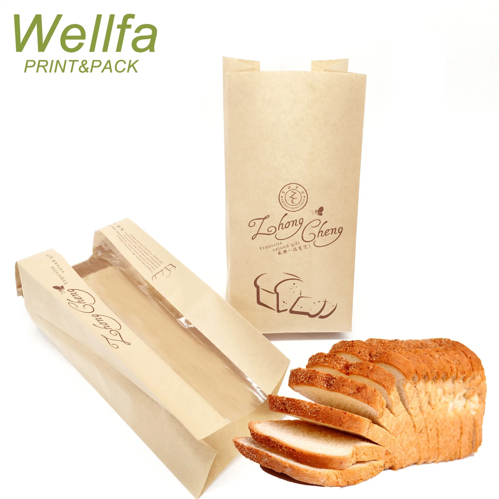 OEM Bolsas De Pan Custom Square Paper Bread Bags for Bakery Edible Packaging with Window