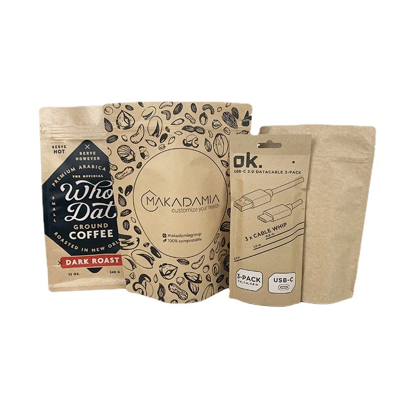 Custom Eco Friendly Printed Packaging Stand up Pouches with Doypack Stand up Paper Kraft Spout Pouch with Oval Window