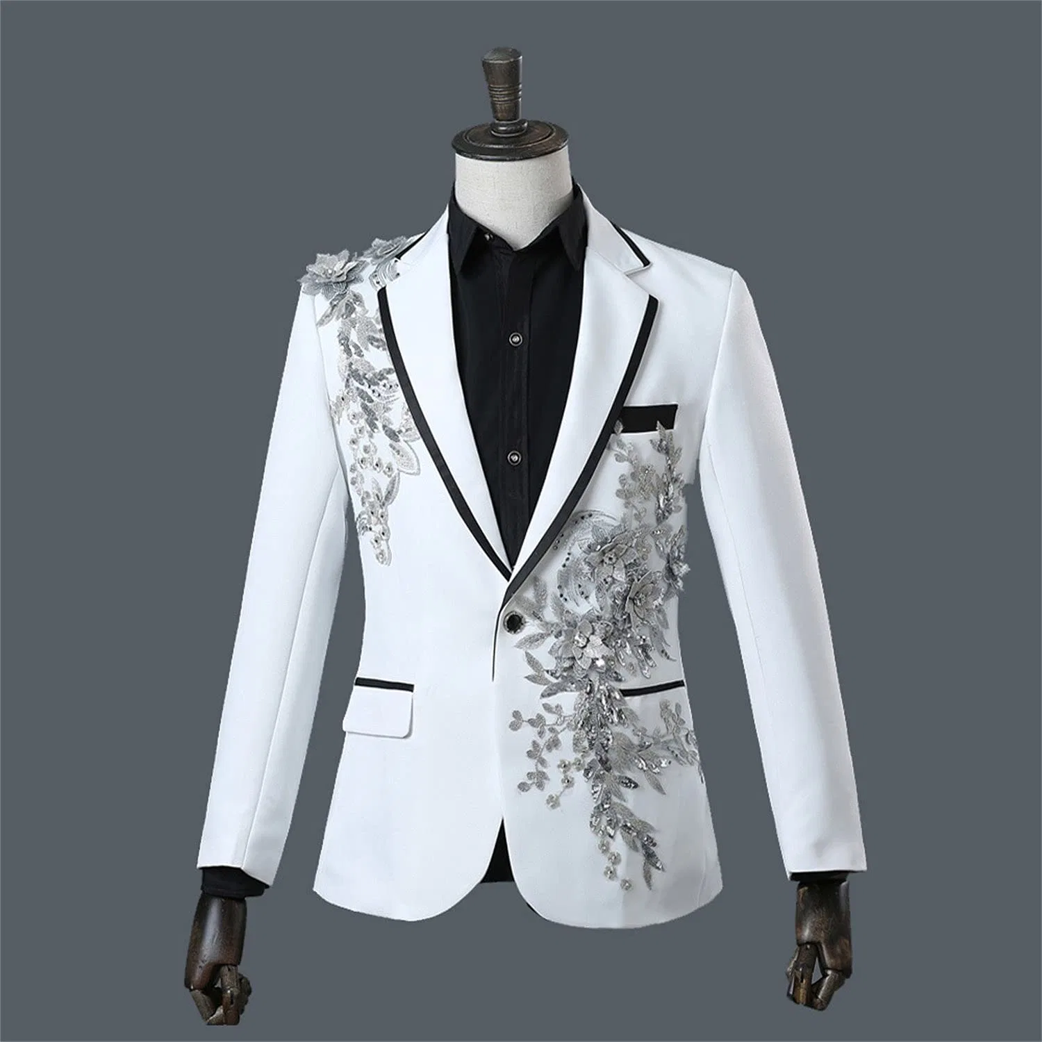 Prom Wedding Suit Set with Printed Dinner Jacket and Pants for Men